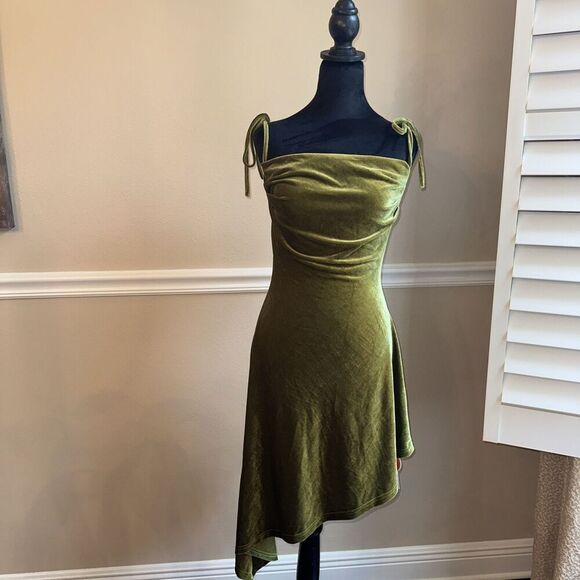 Dresses & Skirts - Women’s Velvet Crushed Burnout High Low Midi bodyCon Dress XS Green Whimsigoth
